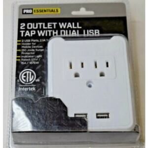 Pro Essentials 2 Outlet Wall Tap With Dual USB  Sealed